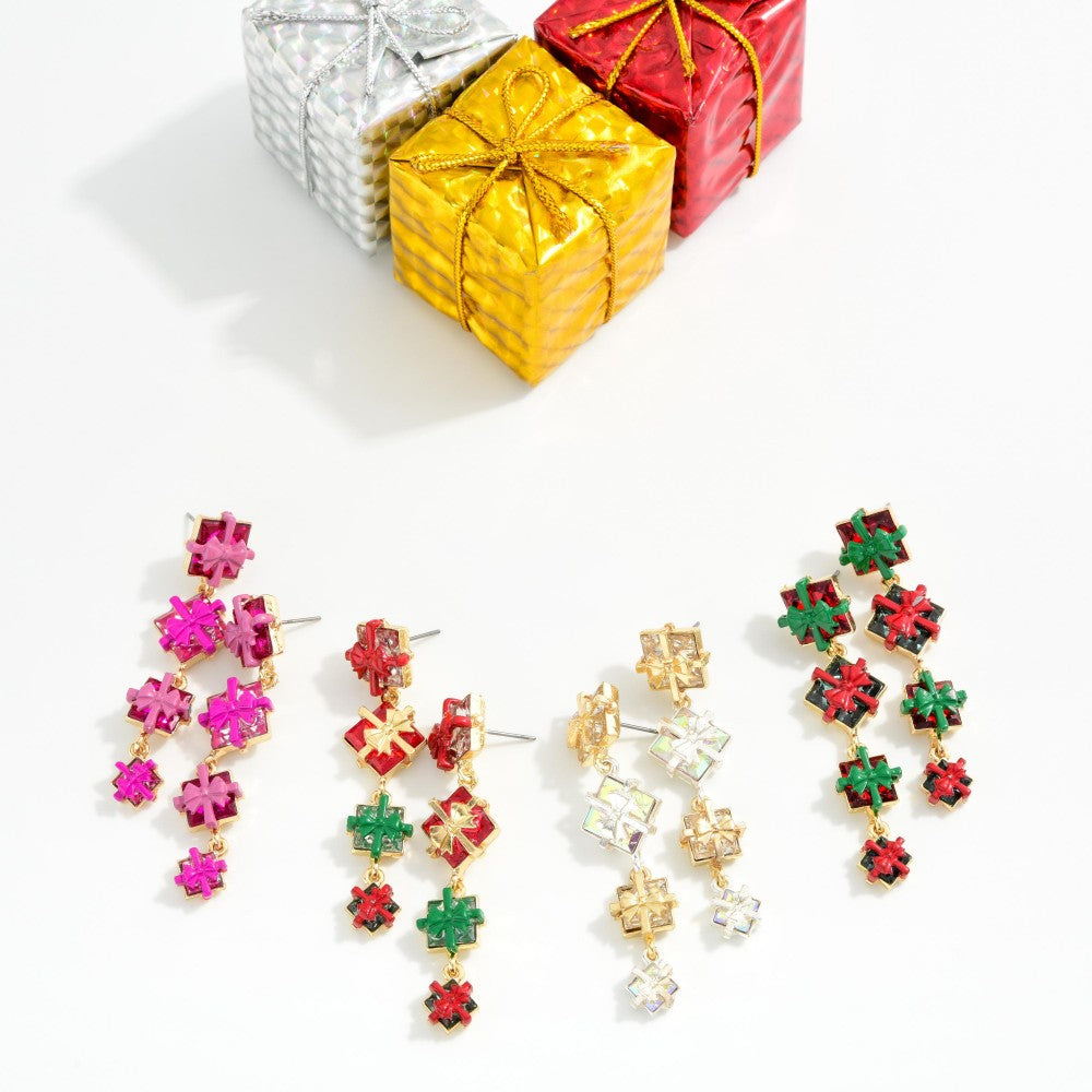 Linked Christmas Present Drop Earrings