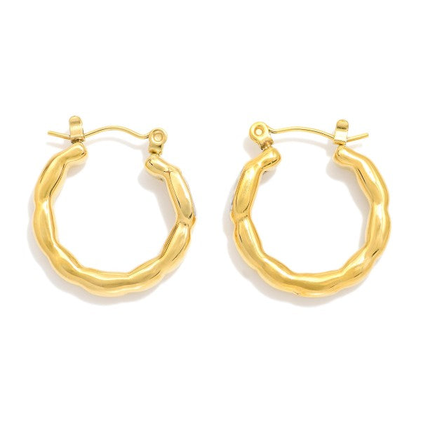 Textured Metal Hoop Earrings Gold