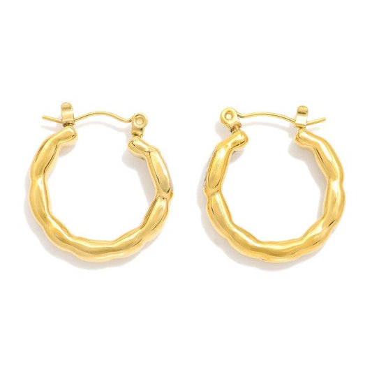 Textured Metal Hoop Earrings Gold