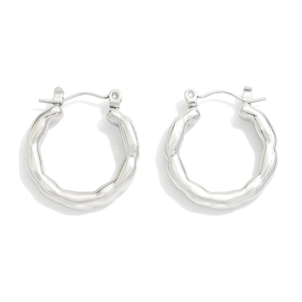 Textured Metal Hoop Earrings Silver