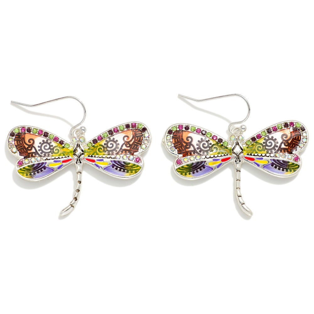 Painted Metal Dragonfly Drop Earrings