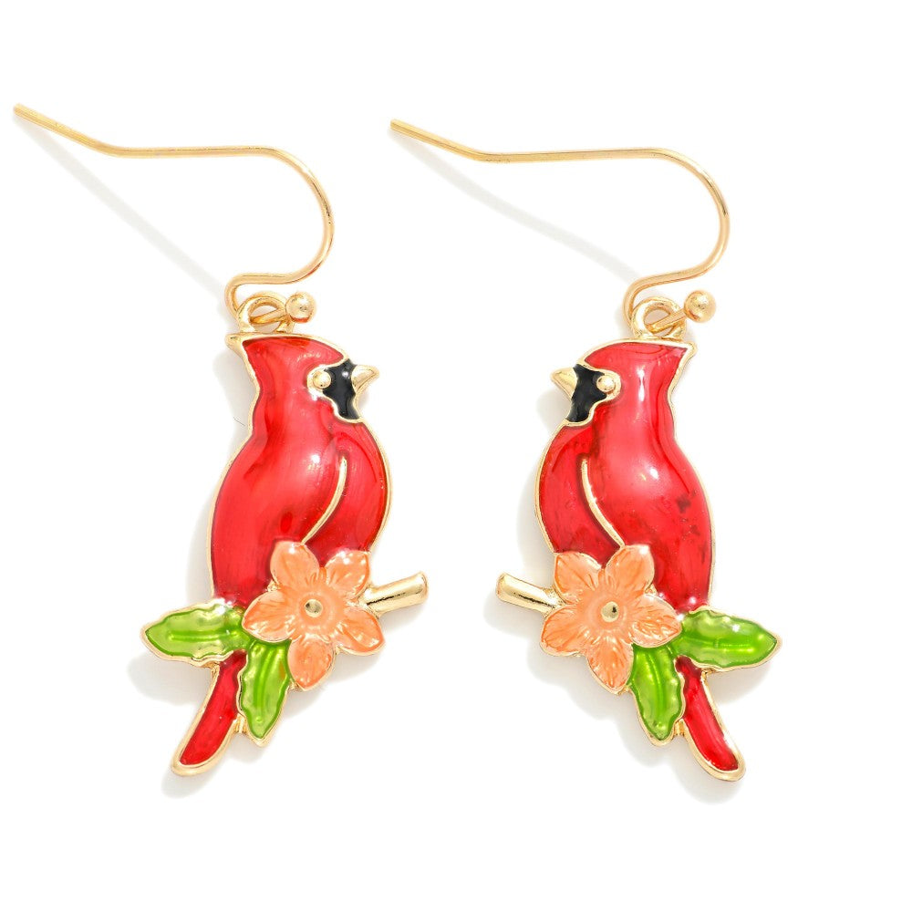 Enamel Cardinals Drop Earrings