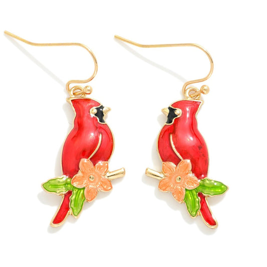 Enamel Cardinals Drop Earrings