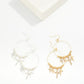 Metal Tone Beaded Wire Hoop Drop Earrings Featuring Rhinestone Crosses