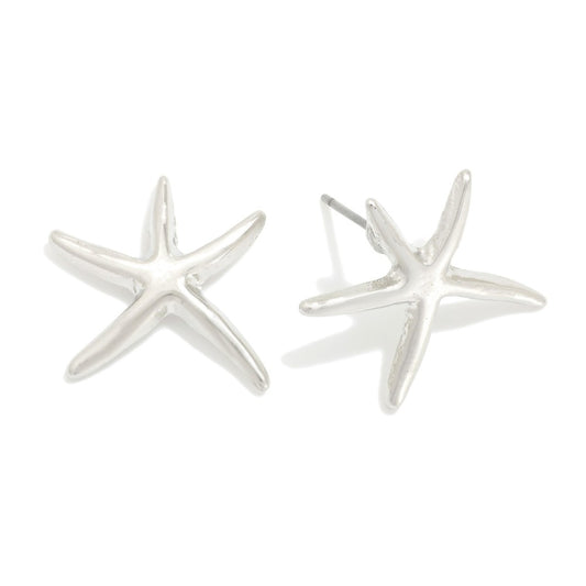 Metal Tone Starfish Stud Earrings Silver