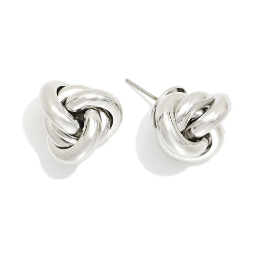 Metal Tone Knot Stud Earrings Silver