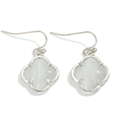 Acetate & Metal Clover Drop Earrings Silver White
