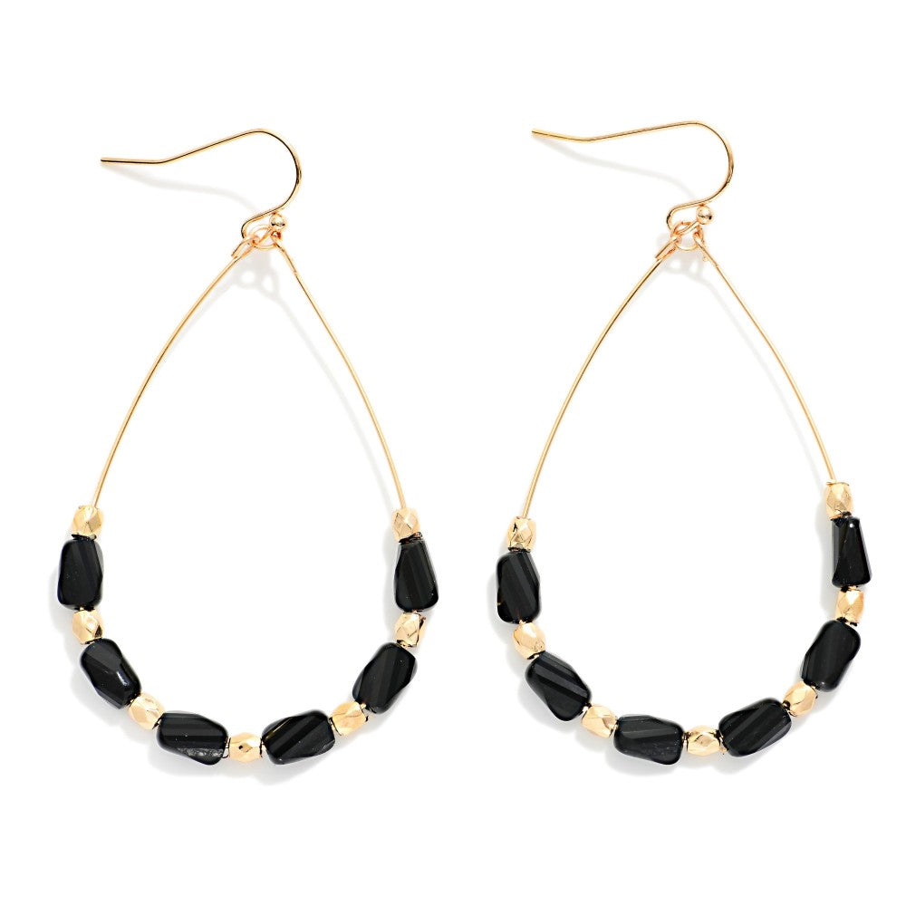 Wire Teardrop Earrings Featuring Faceted Cylinder Beads JUDSON