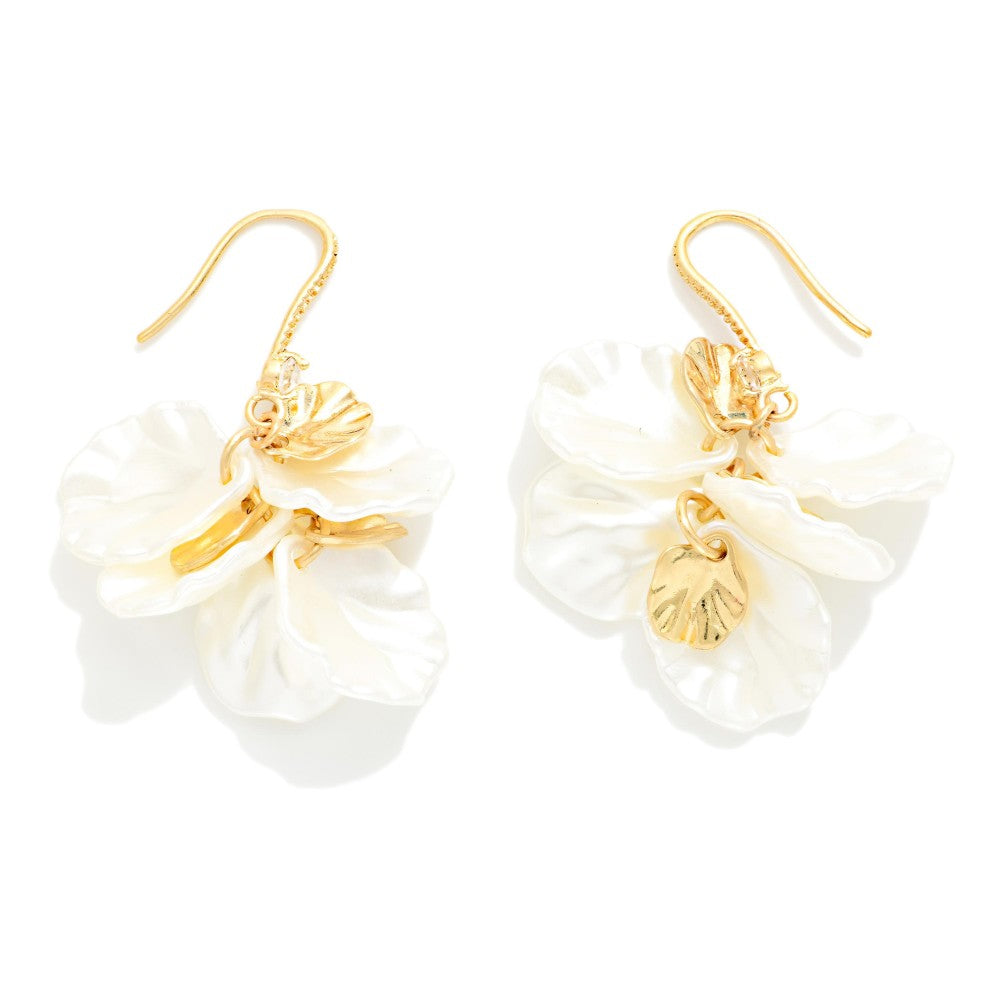 Linked Pearl Flower Petal Tassel Drop Earrings Featuring Gold Tones Default Title