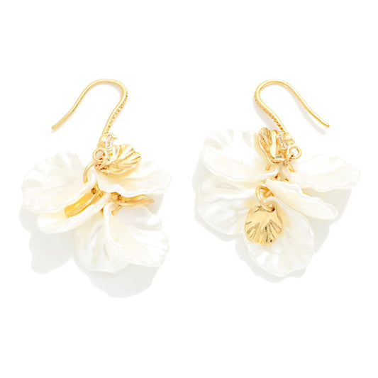 Linked Pearl Flower Petal Tassel Drop Earrings Featuring Gold Tones Default Title