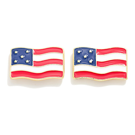 Enamel Americana Flag Stud Earrings Gold