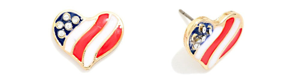 Enamel Americana Wavy Heart Stud Earrings JUDSON