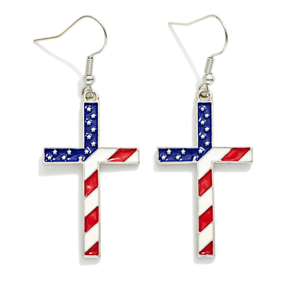 Do Everything In Love Enamel Americana Cross Drop Earrings Default Title