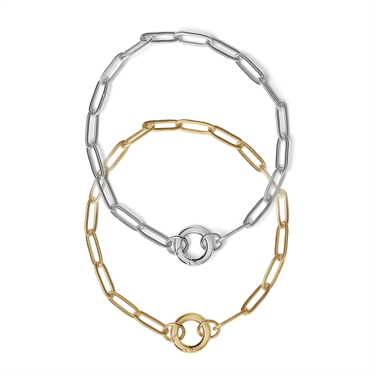 Stainless Steel Paperclip with Charm Keeper Chain Bracelet: Gold / 6.5" WJW