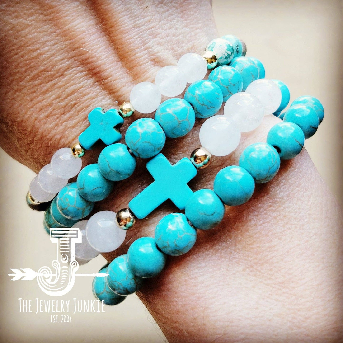 Natural Jade and Howlite Beaded Stretch Breacelet 806w: Multi