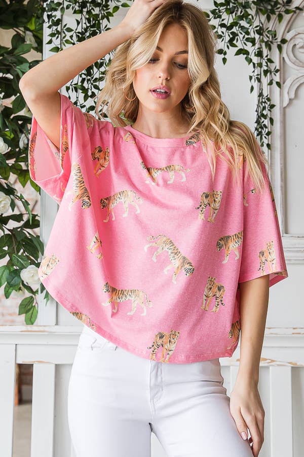 Tiger Print TriBlend Women's Knit Top: Vintage Fuchsia