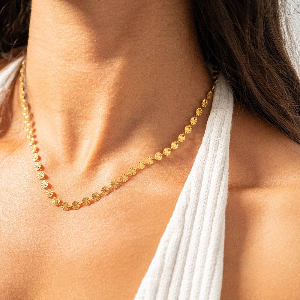 18K Gold PVD Stainless Steel Sunburst Chain Necklace: Gold / 16+2" WJW