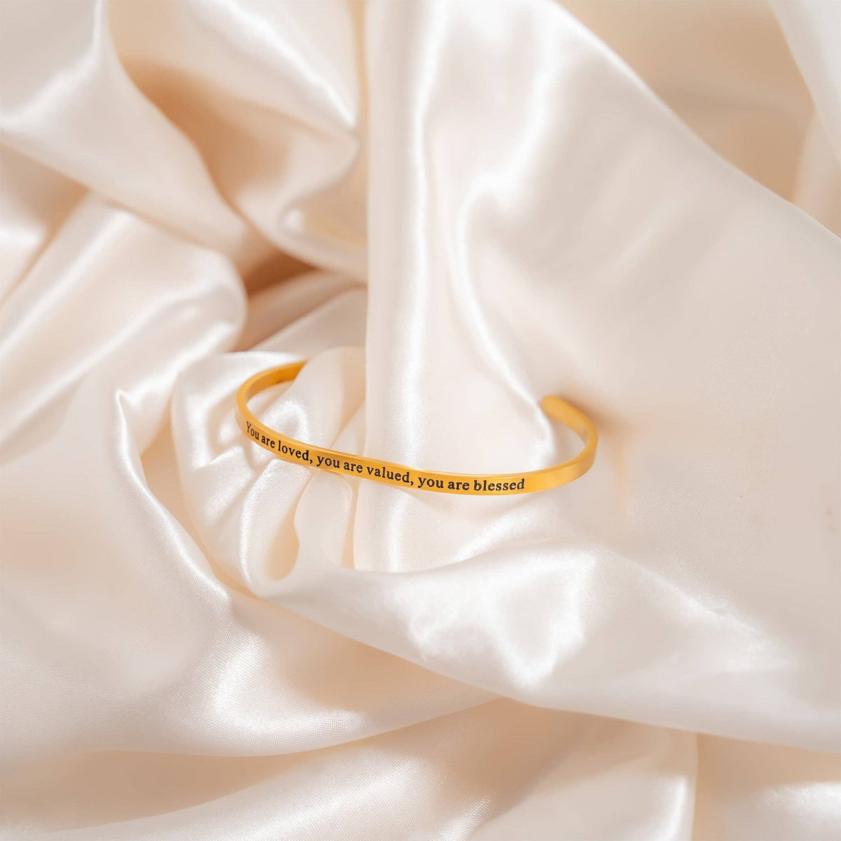 18K Gold PVD You are Loved Engraved Bangle Bracelet: Stainless WJW