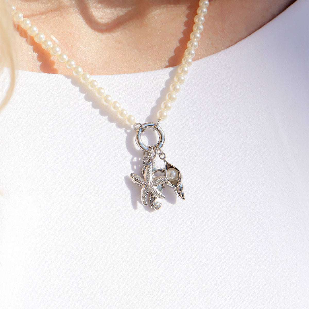 Pearl Charm Keeper Necklace: White / Stainless WJW