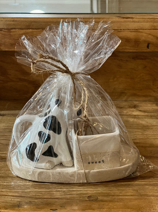 3 Piece Mud Pie Cow Cream & Sugar Set - The Mustard Seed Collection, The Seed