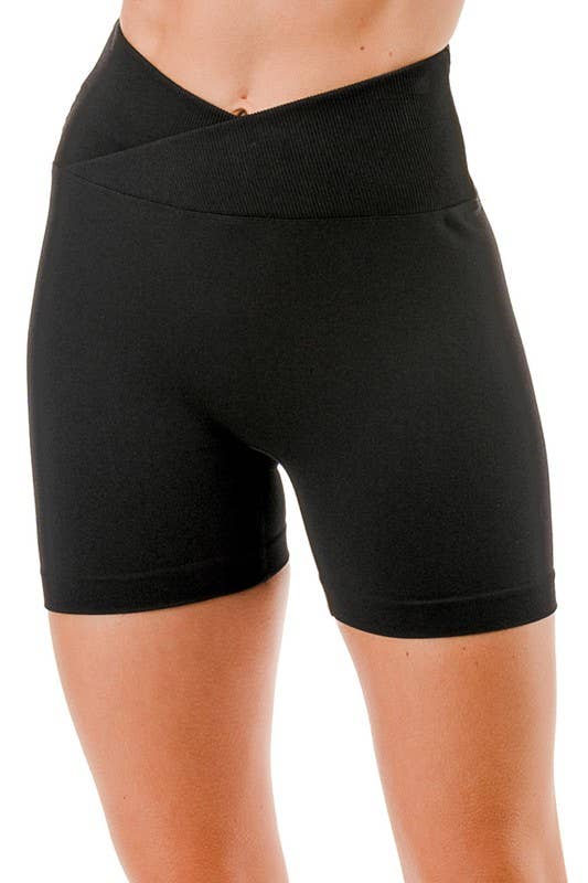 V-Waist Ribbed Shorts – High Waist Sculpt Fit: Black MIO WHOLESALE