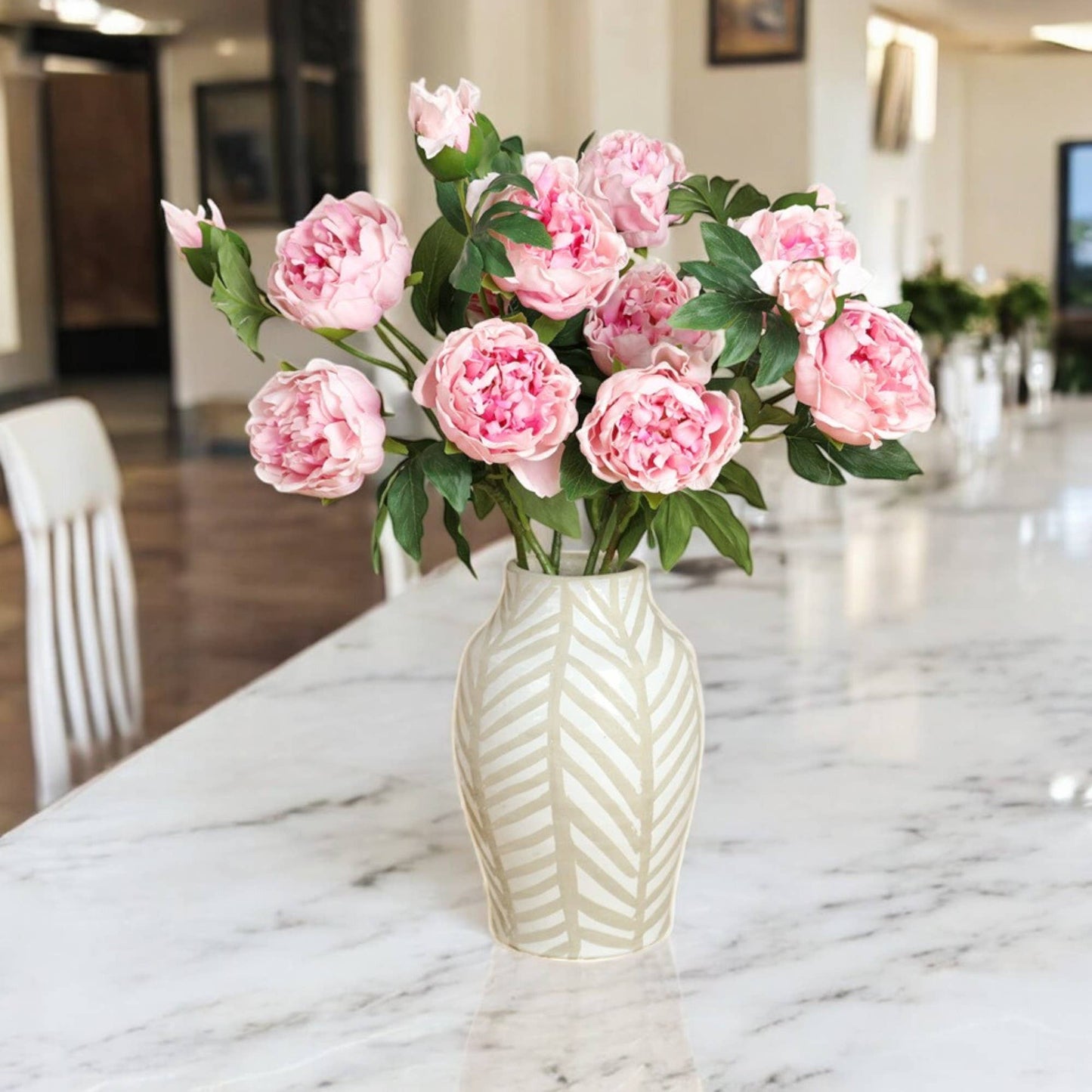 32" Ultra Realistic Elegant Real Touch Artificial Peony: Off-White - The Mustard Seed Collection, The Seed