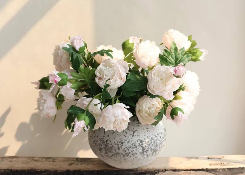 32" Ultra Realistic Elegant Real Touch Artificial Peony: Off-White - The Mustard Seed Collection, The Seed