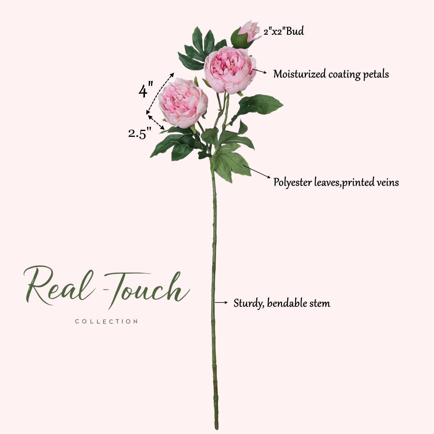 32" Ultra Realistic Elegant Real Touch Artificial Peony: Off-White - The Mustard Seed Collection, The Seed