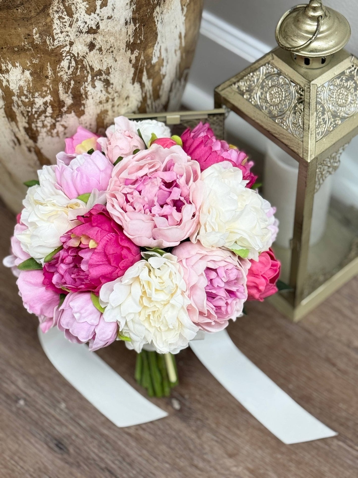 32" Ultra Realistic Elegant Real Touch Artificial Peony: Off-White - The Mustard Seed Collection, The Seed