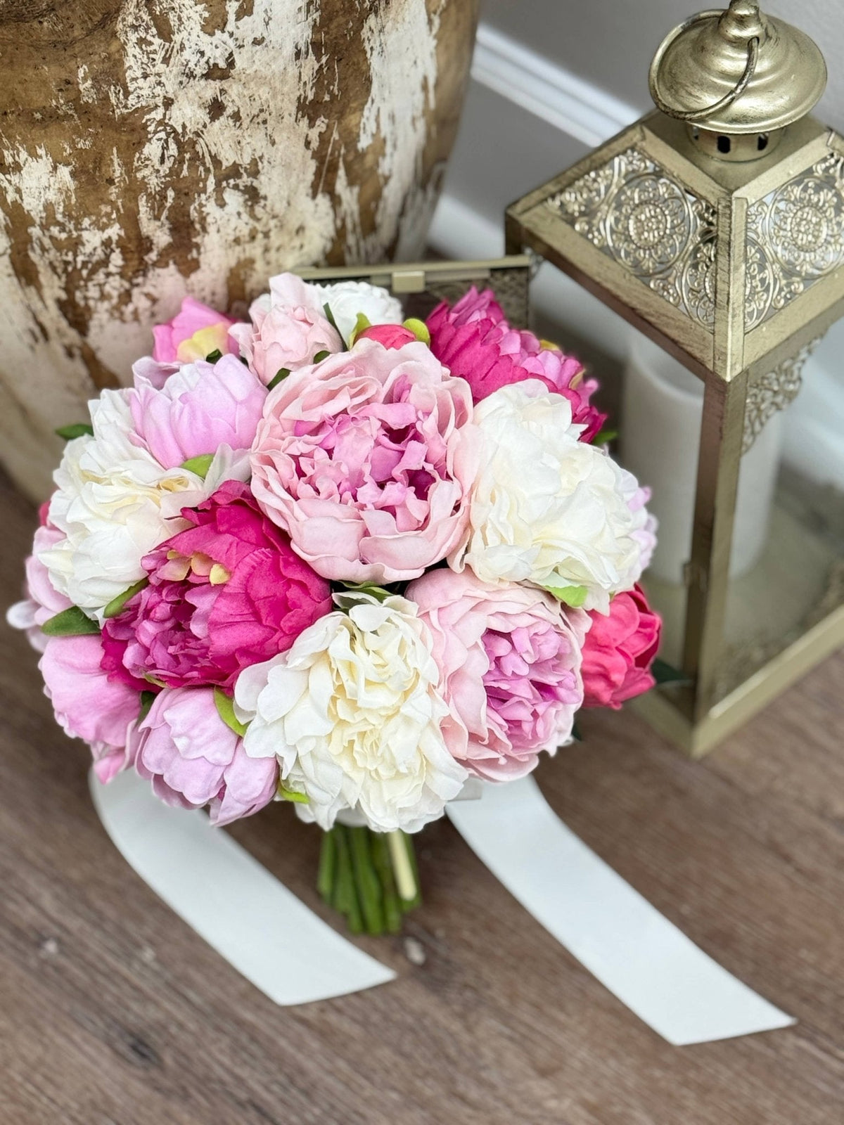 32" Ultra Realistic Elegant Real Touch Artificial Peony: Off-White - The Mustard Seed Collection, The Seed