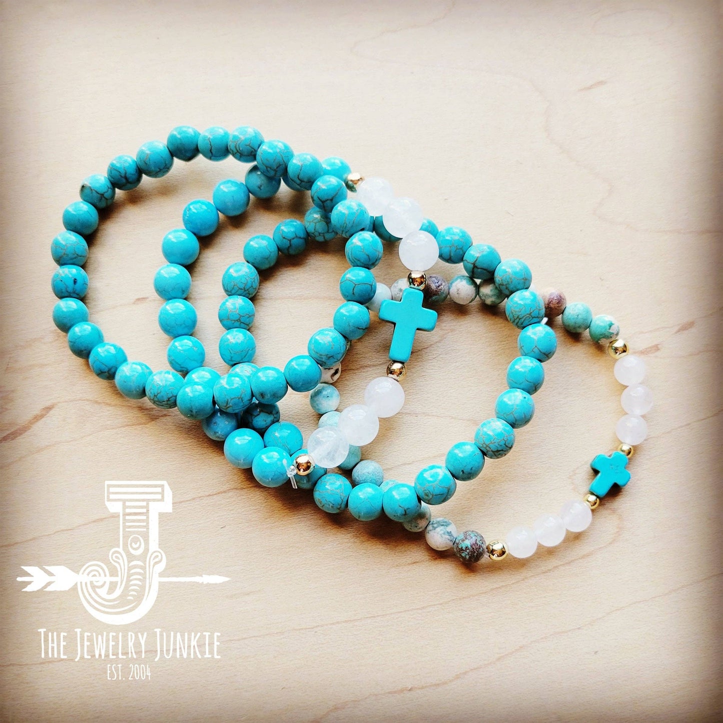 Natural Jade and Howlite Beaded Stretch Breacelet 806w: Multi