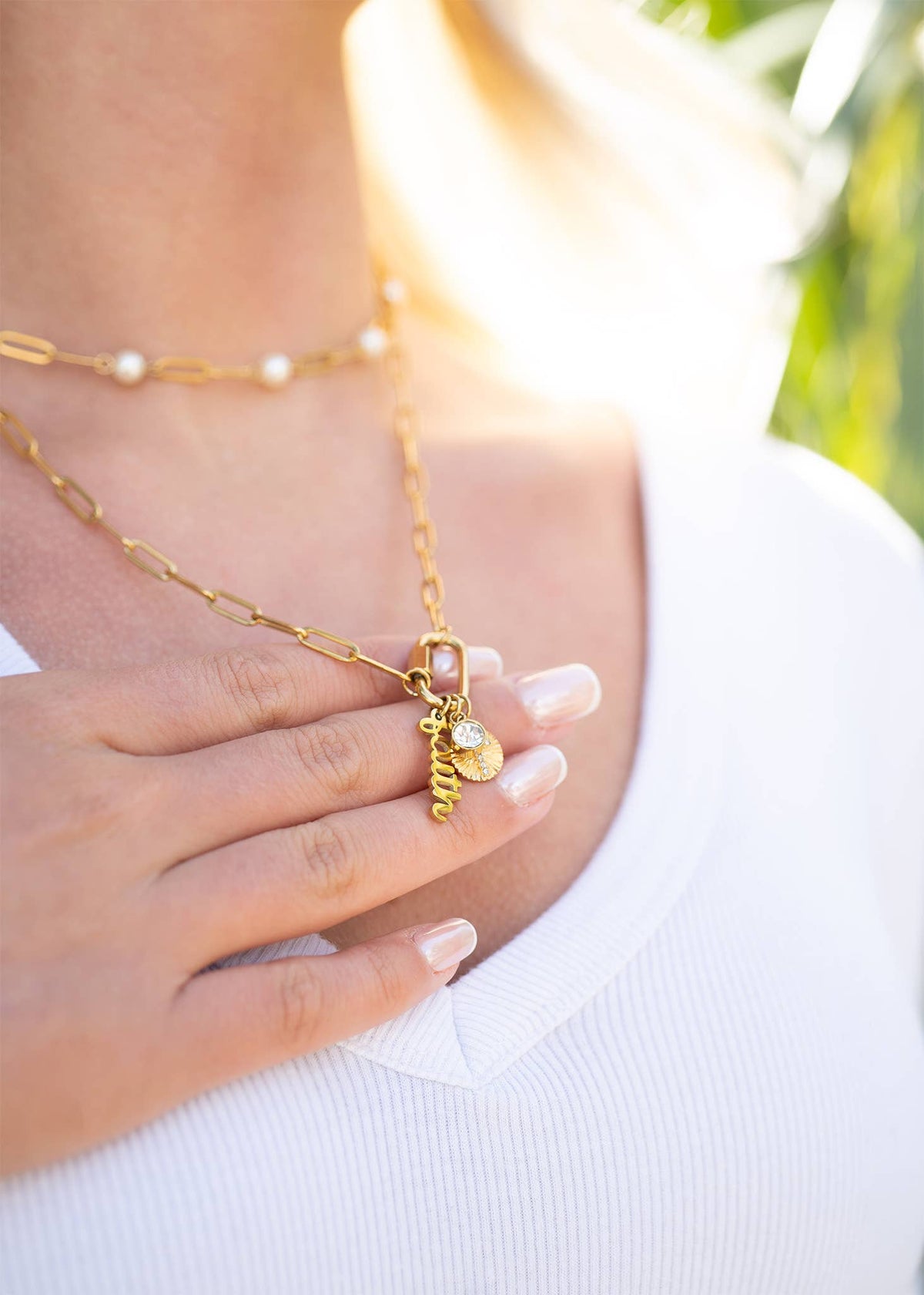 18K PVD Gold Carabiner "Faith" Paperclip Charm Necklace: Gold WJW