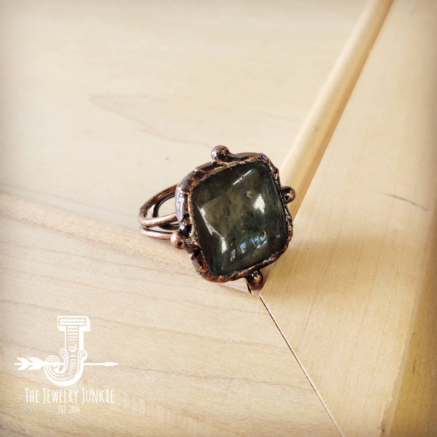 Genuine Labradorite Ring Square Antique Copper 012xa