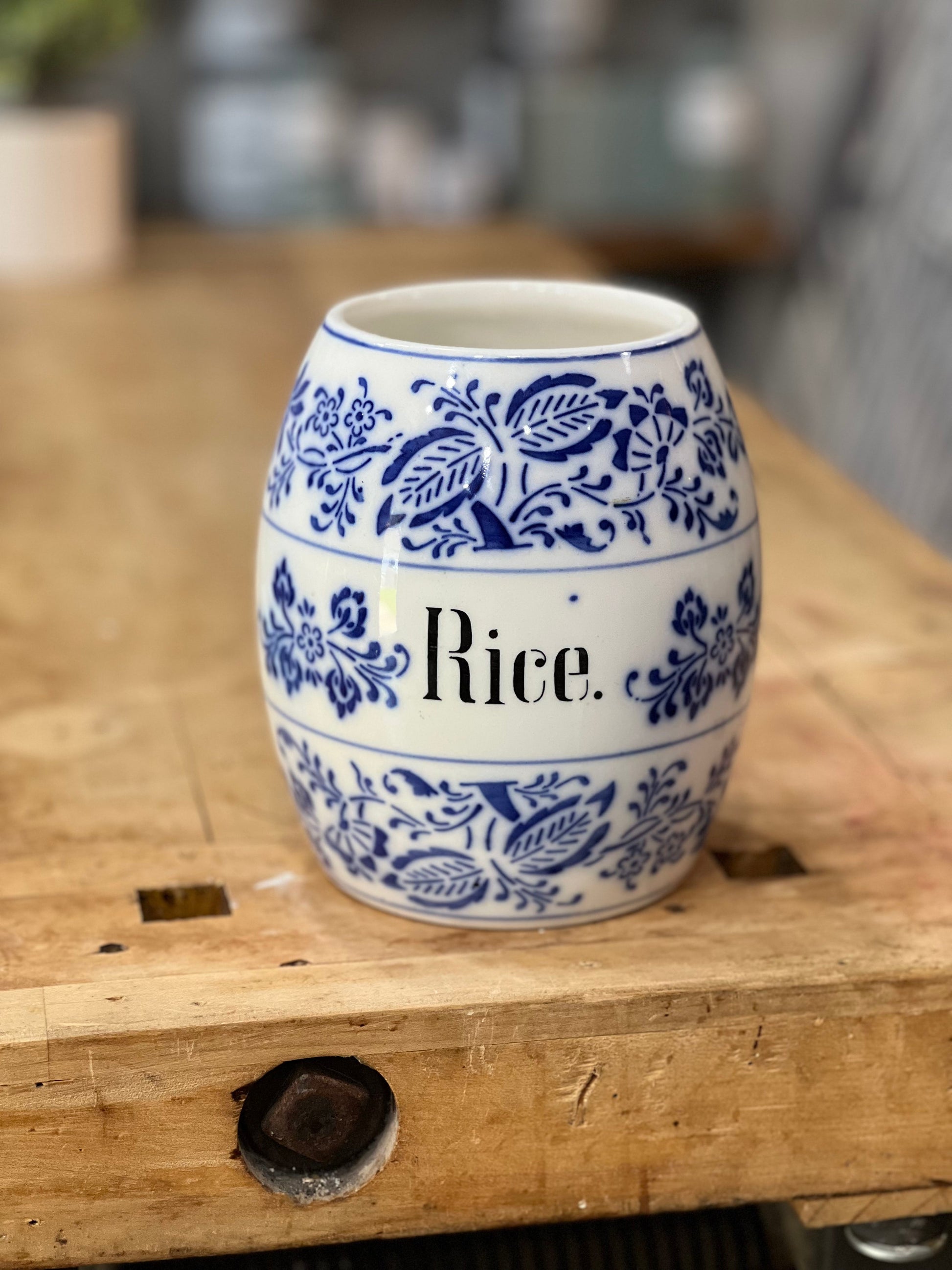 European Blue Floral Ceramic Rice Storage Jar Orlando Estate Auction