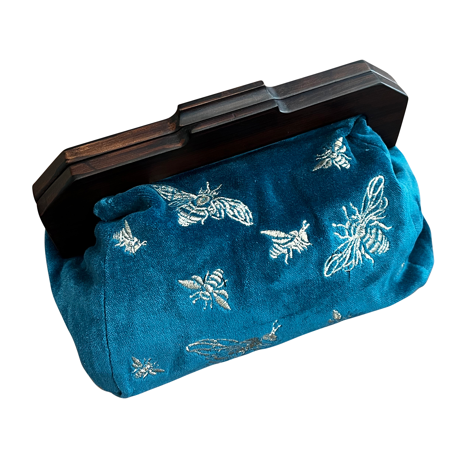 Bees on Royal Blue Pure Cotton Velvet Clutch Bag