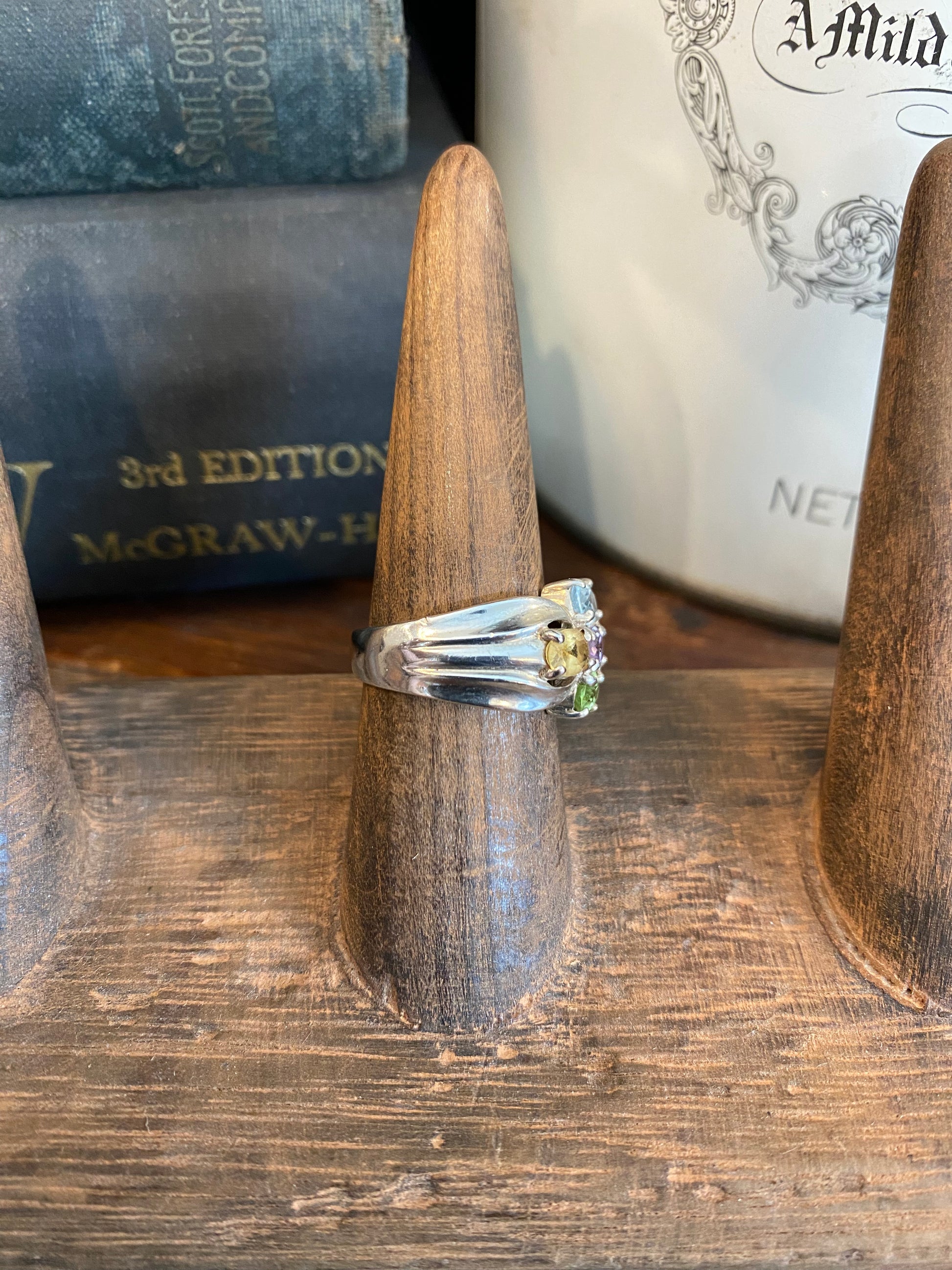 Vintage Designer Multi Gemstone Sterling Ring