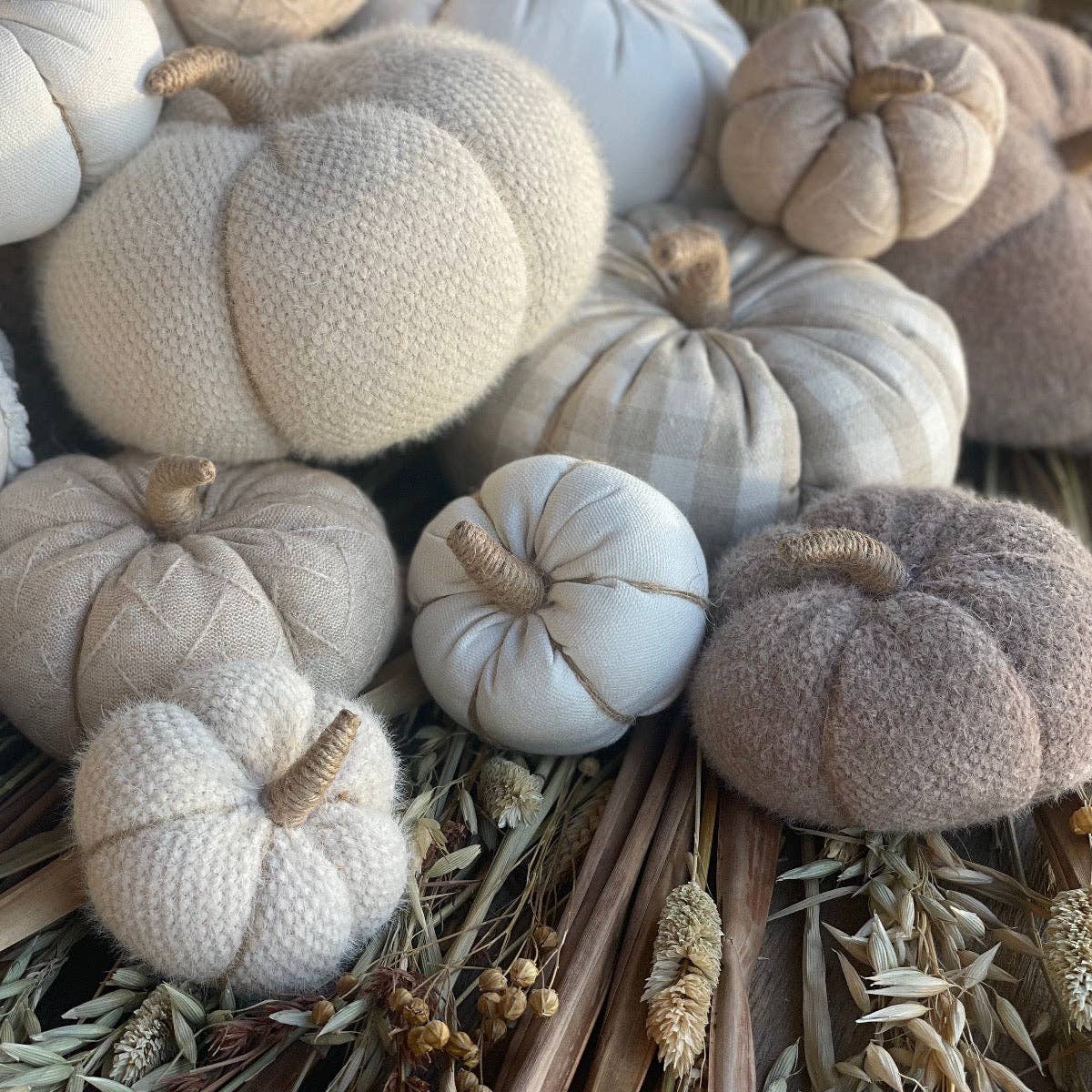 Lrg. Tan Check Fall Fabric Pumpkin