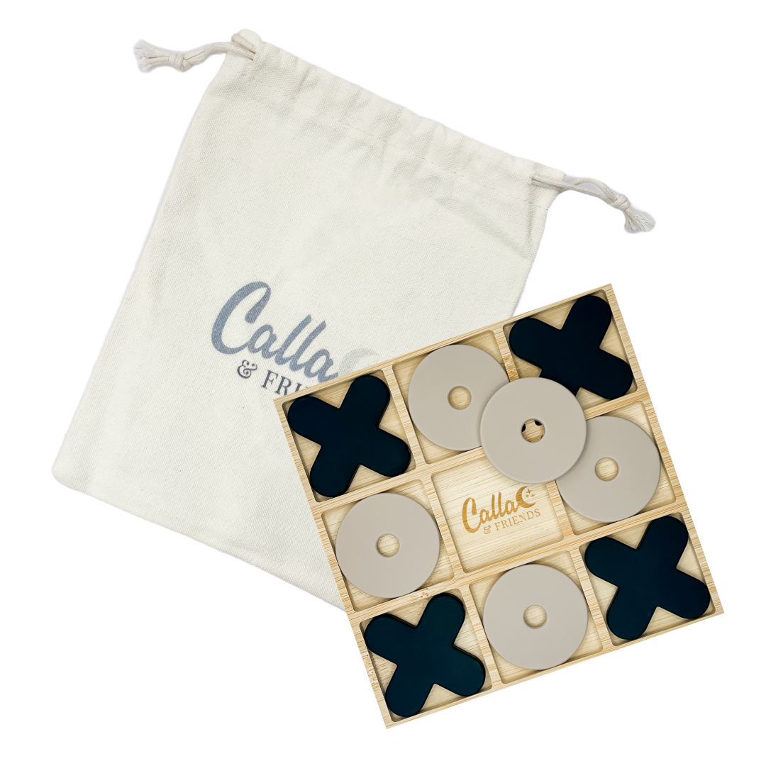 Silicone & Bamboo Tic Tac Toe: Black/Fawn