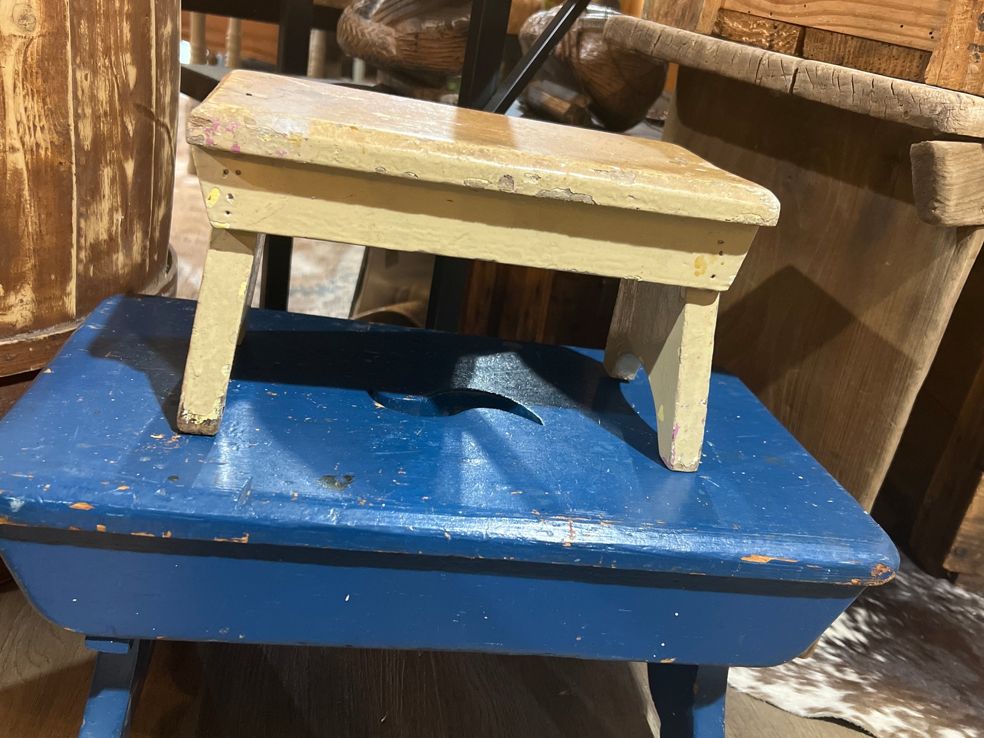 Painted White Chippy Vintage Wooden Stool