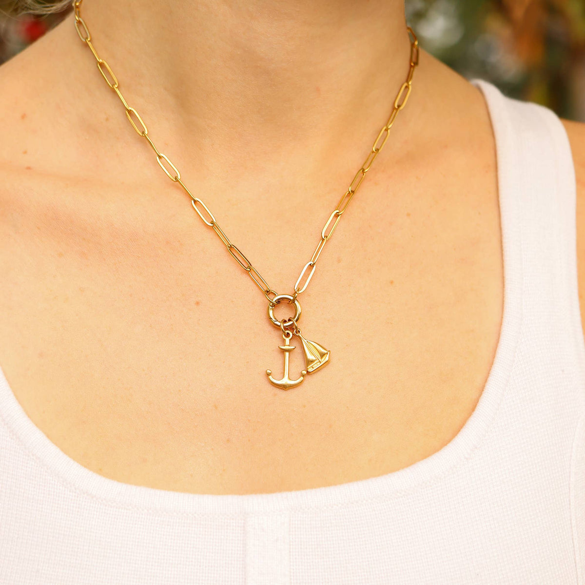 Stainless Steel Paperclip Carabiner Charm Holder Necklace: Gold / 16"+2" WJW
