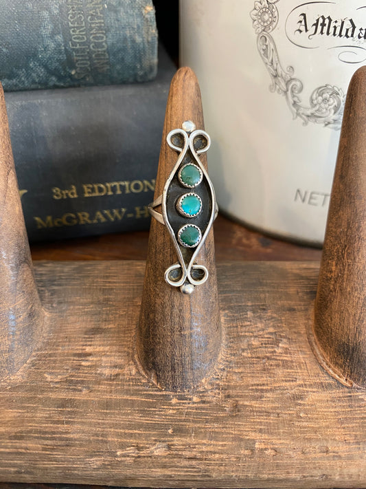 Vintage Zuni Handmade Sterling Turquoise Ring