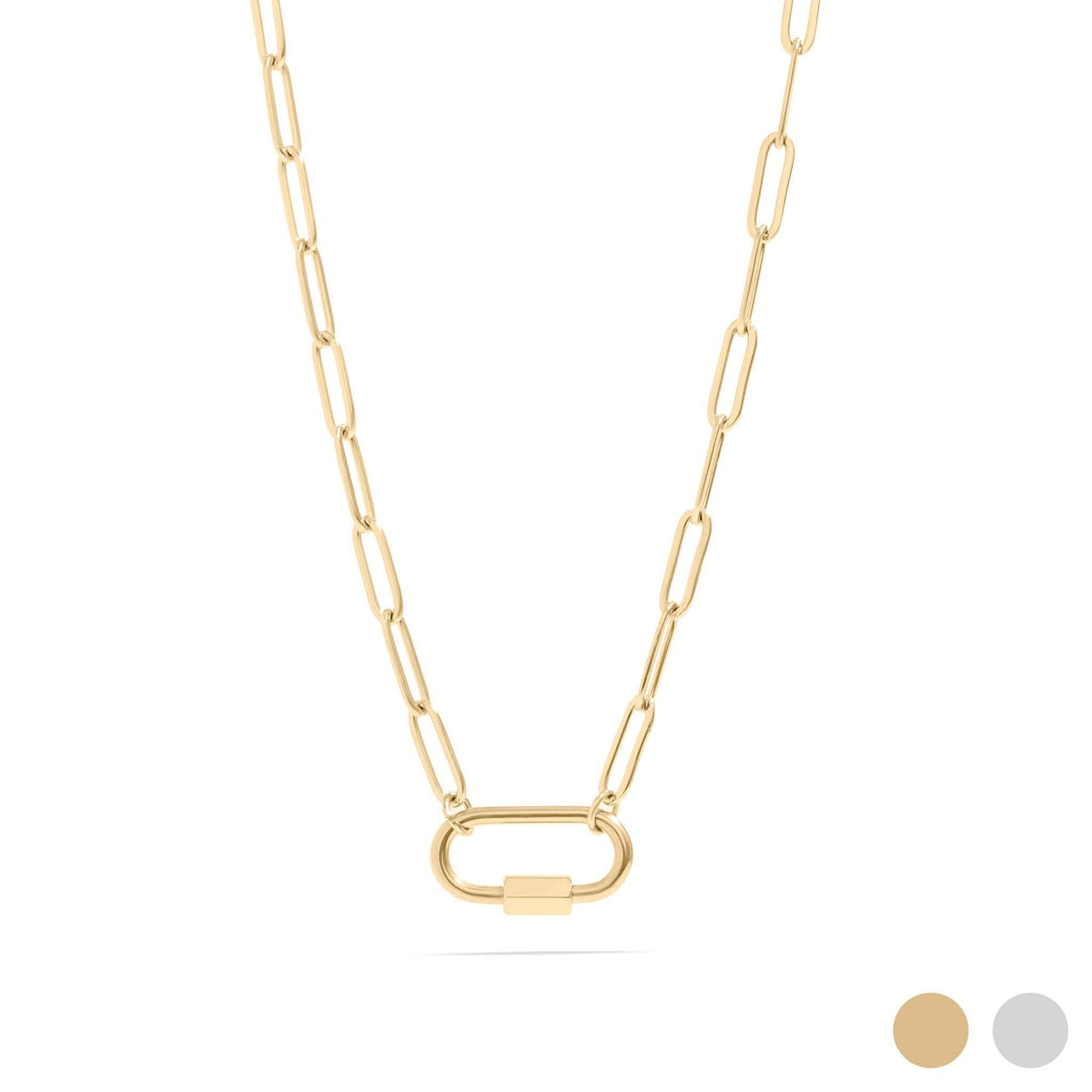 18K Gold PVD Paperclip Carabiner Necklace: Gold / 16+2" WJW