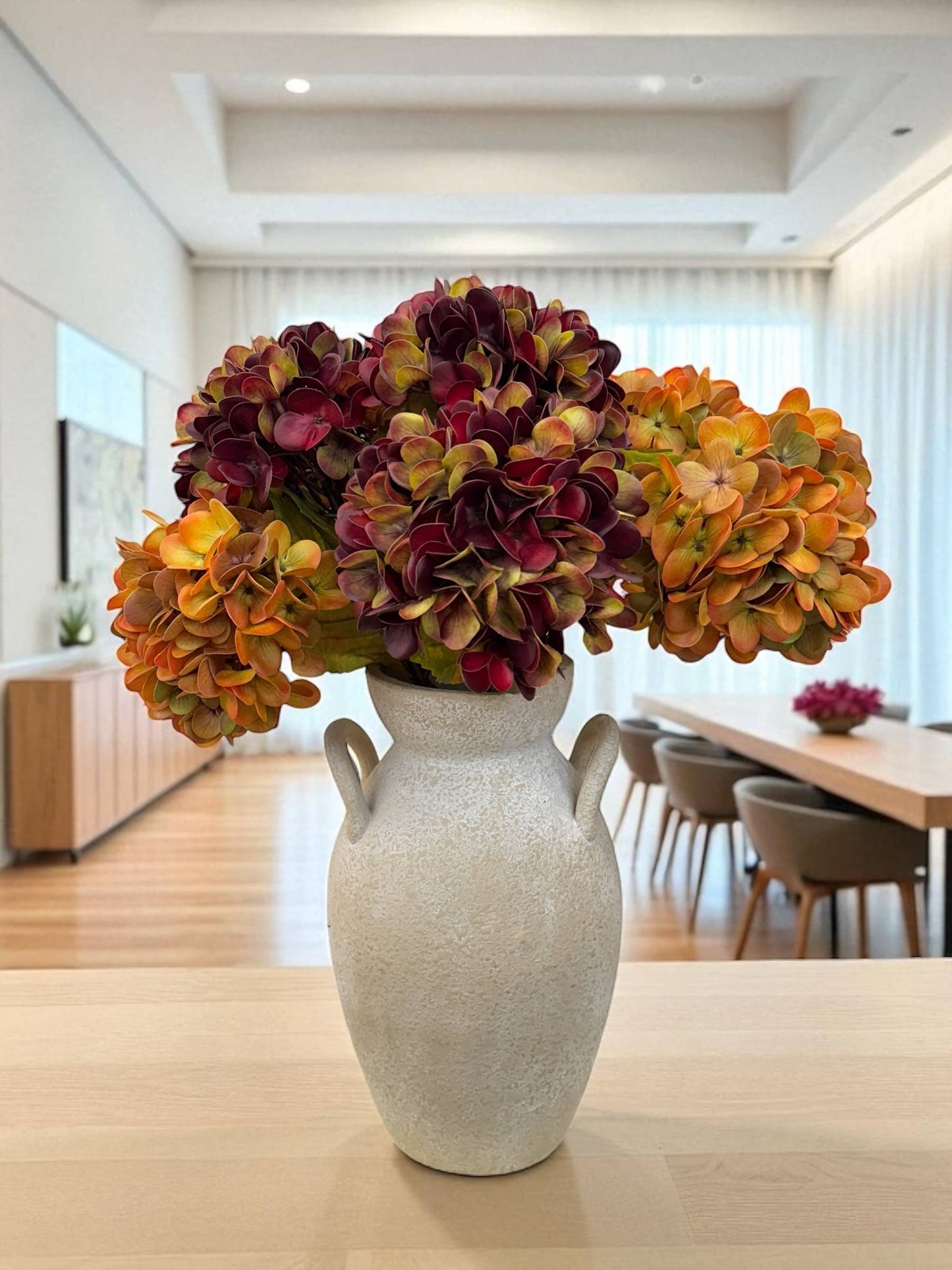 22" Artificial Hydrangea Stem –Fall Theme Large Bloom: Plum Green