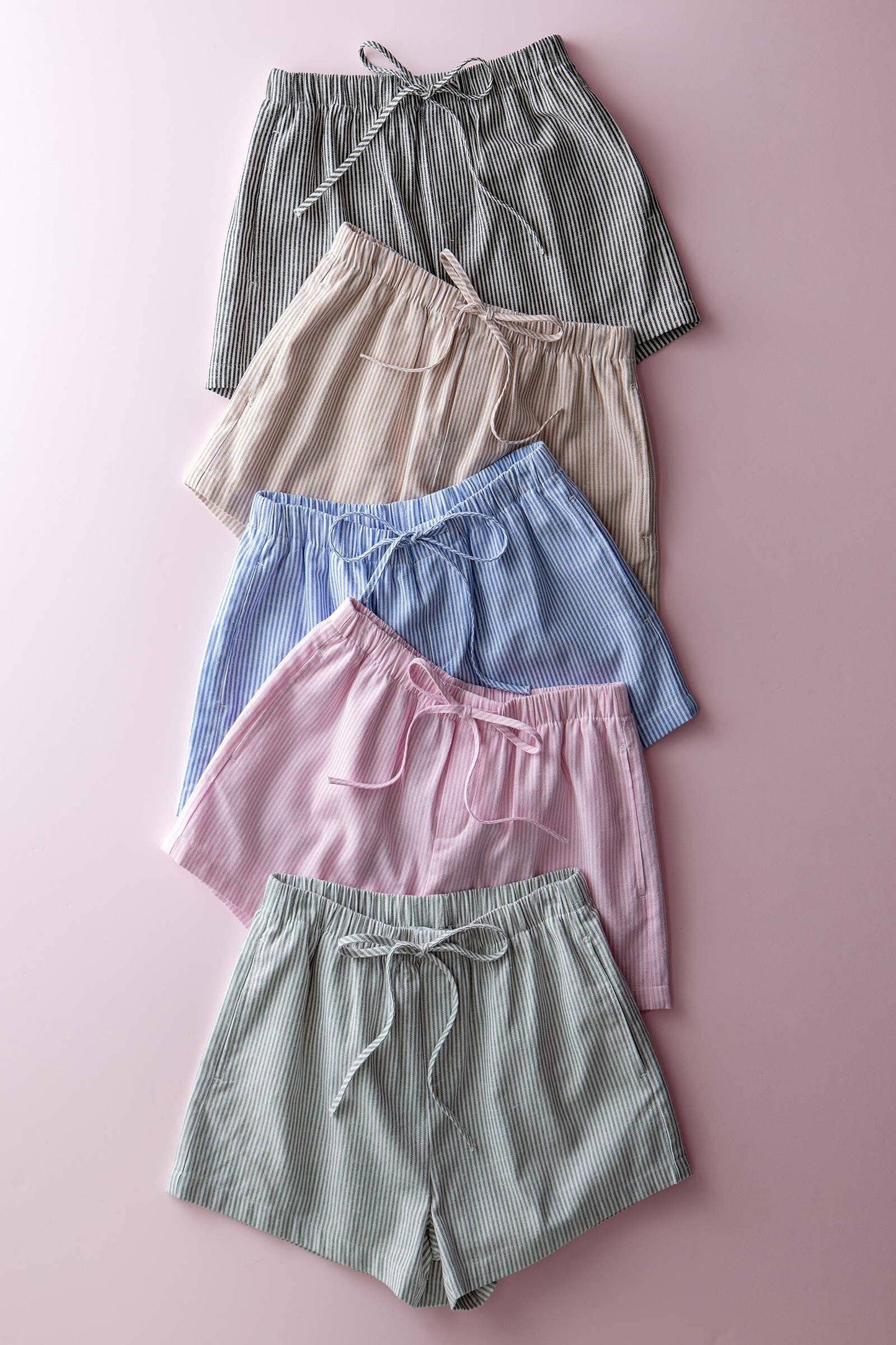 Breezy Striped Cotton-Blend Drawstring Shorts: LT PINK / S-2/M-2/L-2