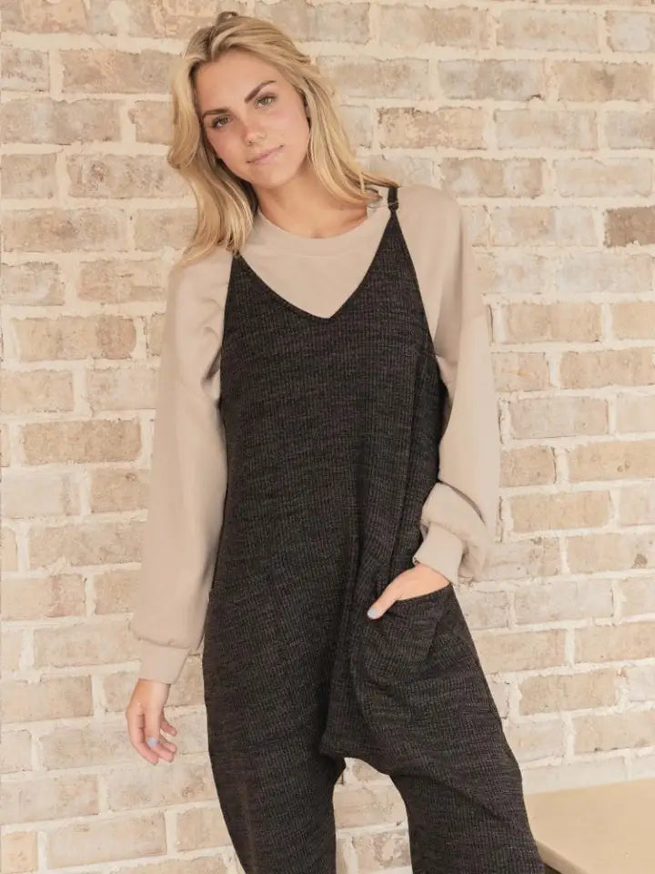Simply Southern Knit Jumpsuit - Heather Charcoal