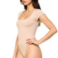 Square Neck Short Sleeve Bodysuit – Fitted Stretch Top: Black MIO WHOLESALE