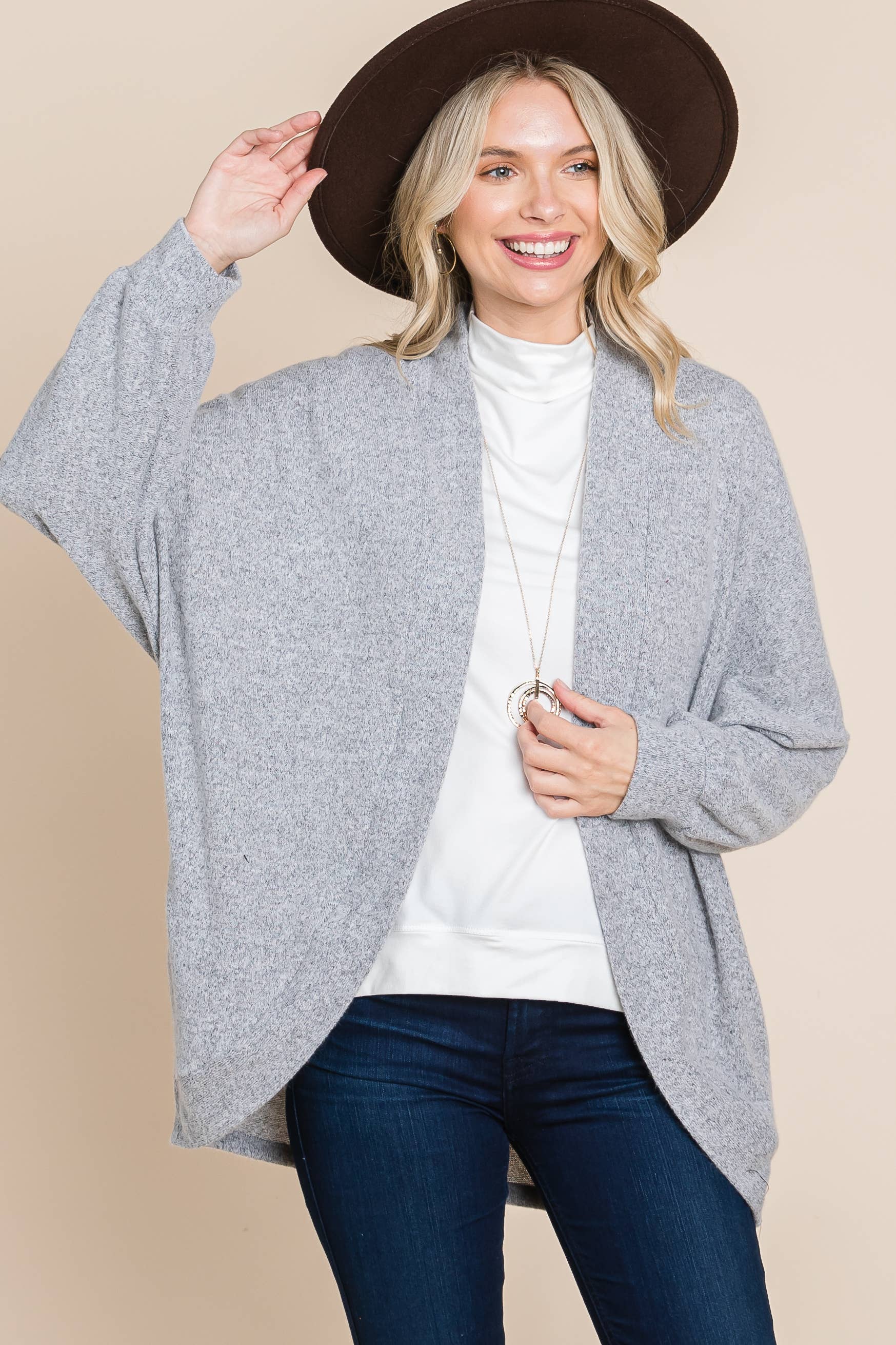 Two Tone Circle Cardigan: Heather Grey