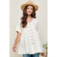 Loose Fit Ivory V-Neck Short Sleeve Button Down Top