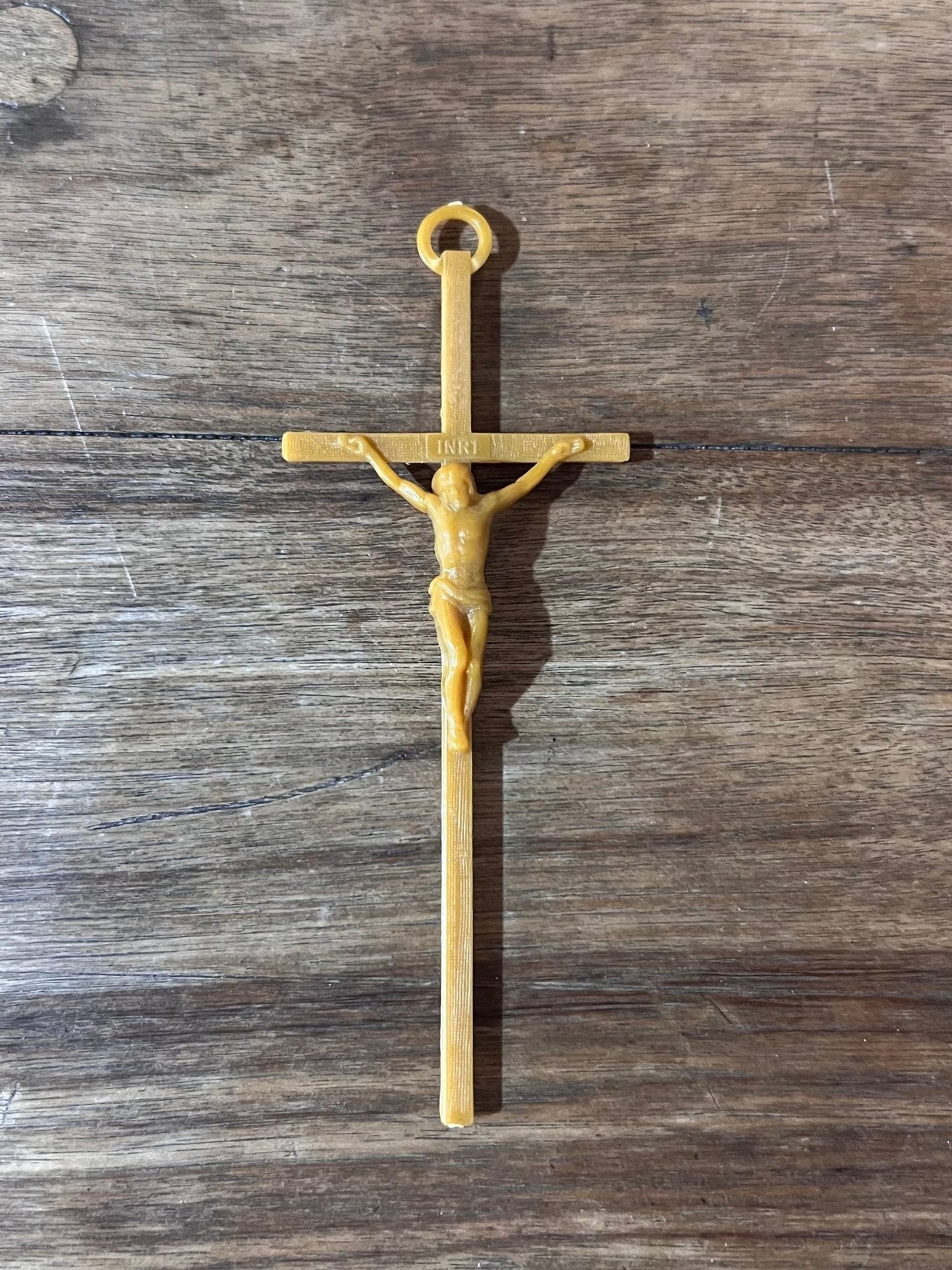 4" Plastic Crucifix Pendant Brown Gold