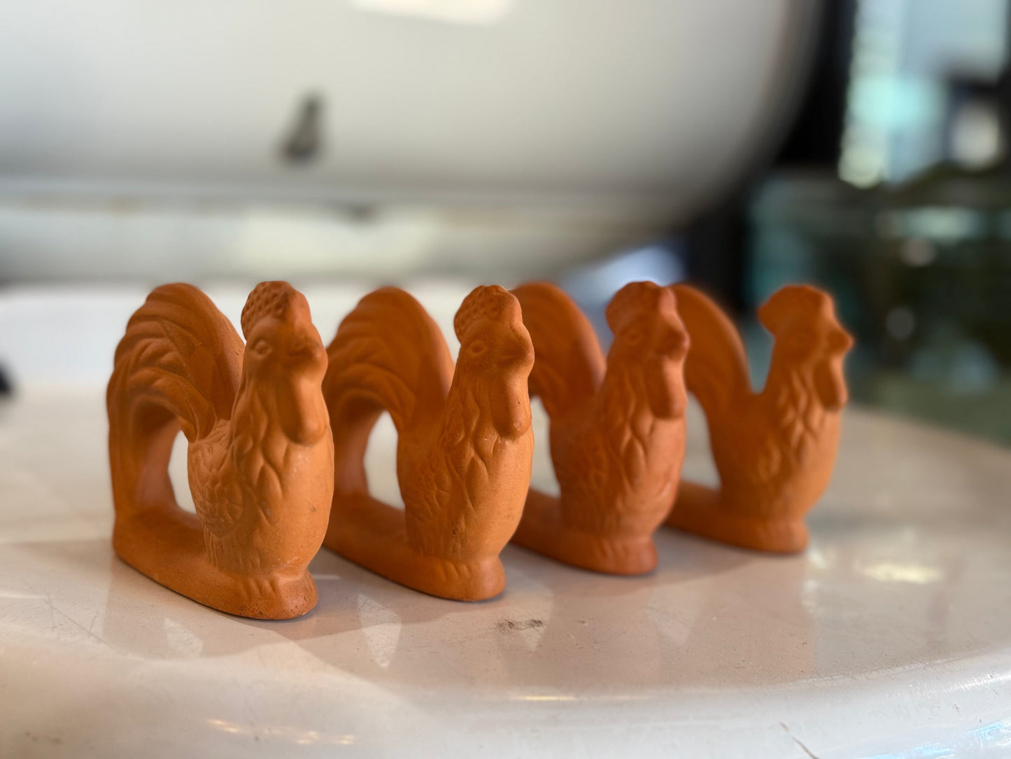 4 Terracotta Rooster Napkin Holders